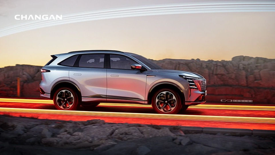 Changan CS75 Plus — side profile with red light trails