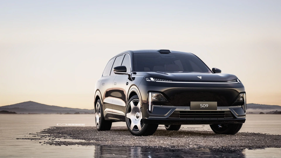 Deepal S09 — dark exterior front view in a landscape